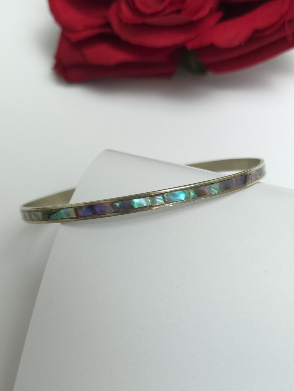 Sterling Silver Alpaca Mexico Albalone Shell Bangle Bracelet Amazing Vintage - Picture 8 of 16